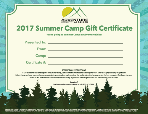 Summer Camp Gift Certificate
